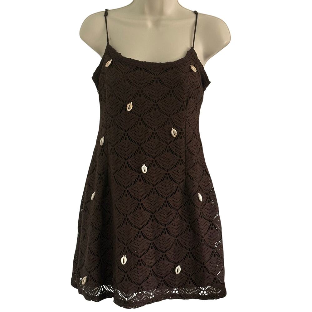 Spaghetti Strap Cowrie Shell Knit Dress Brown Beach Summer Wild Fable NWOT